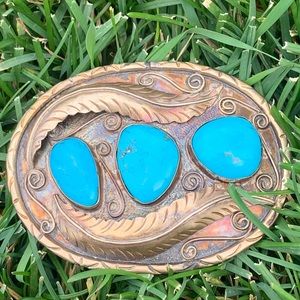 Vintage Navajo Turquoise, Nickel Silver Belt Buckle, with original Patina